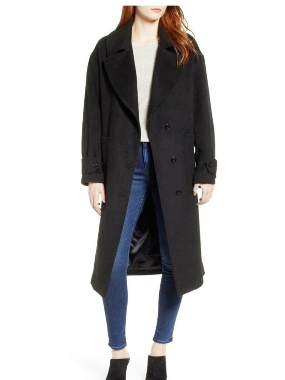 NEW $320 Halogen TAILORED Wool Blend LONG MAXI Coat BLACK WINTER WARM  S